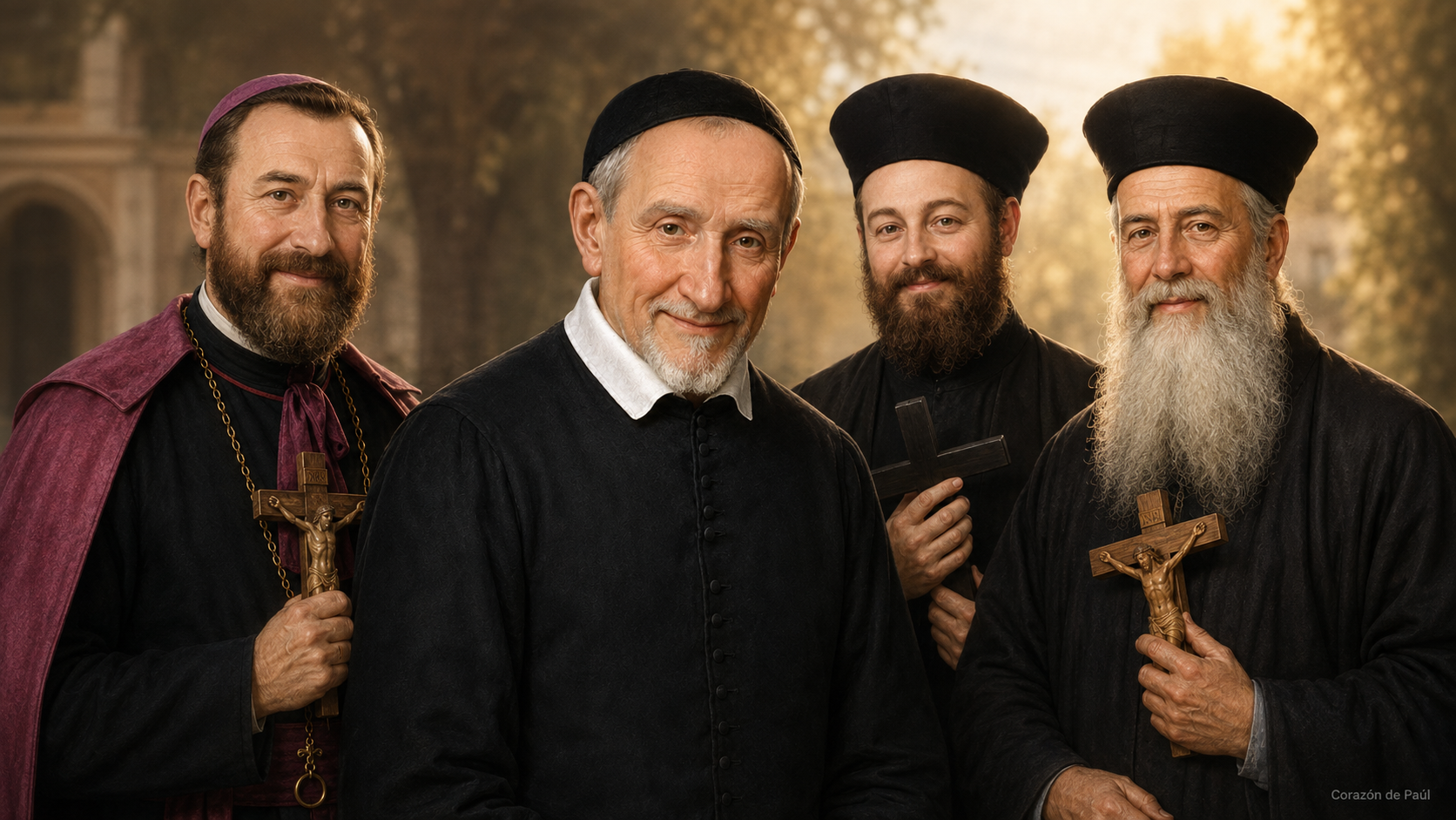 Representación artística de san Francisco Régis Clet, san Vicente de Paúl, san Juan Gabriel Perboyre y san Justino de Jacobis